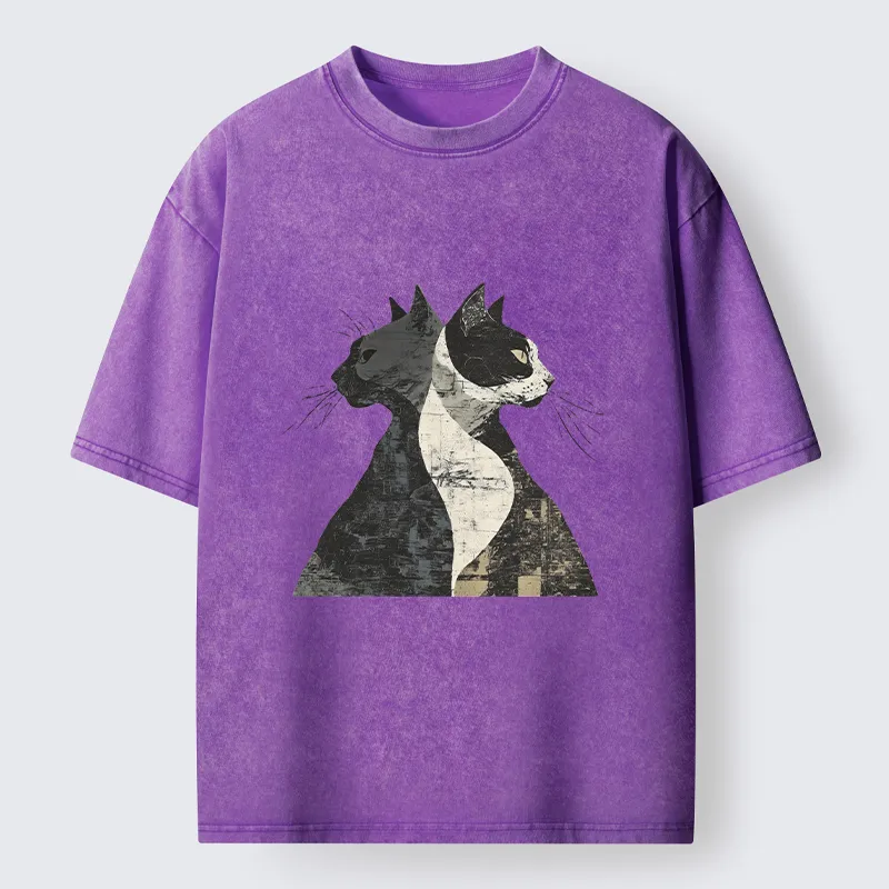 Tokyo-Tiger Silhouette Of Two Black Cats Washed T-Shirt