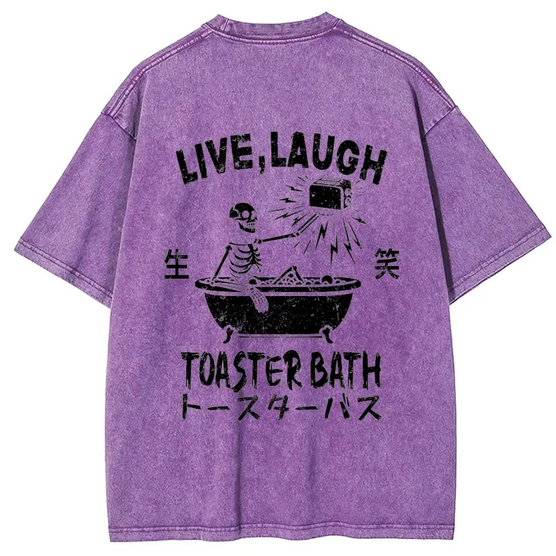 Tokyo-Tiger Funny Electric Shock Skeleton Back Washed T-Shirt