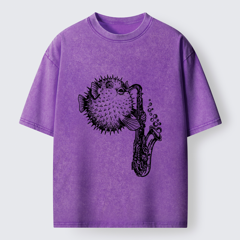 Tokyo-Tiger Pufferfish Performance Washed T-Shirt