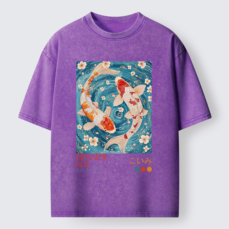 Tokyo-Tiger Koi In The Water Washed T-Shirt