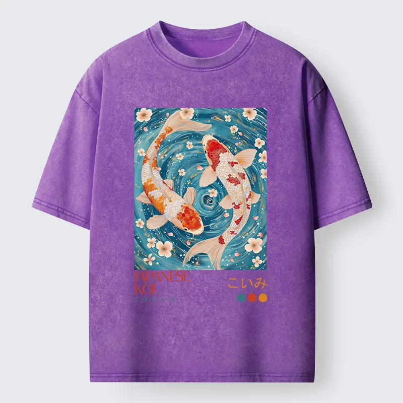 Tokyo-Tiger Koi In The Water Washed T-Shirt