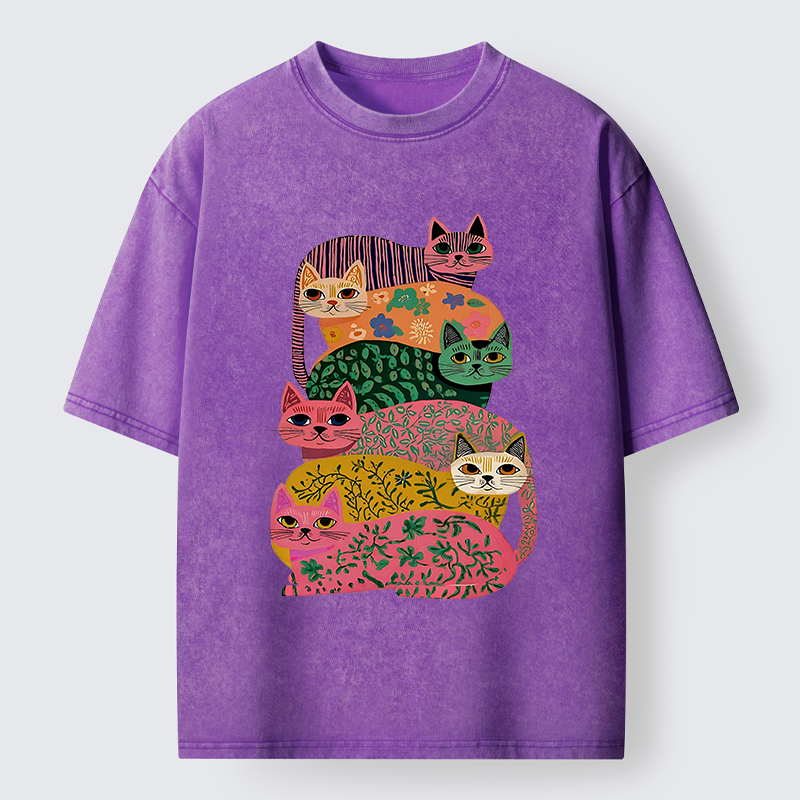 Tokyo-Tiger Colorful Cats Washed T-Shirt