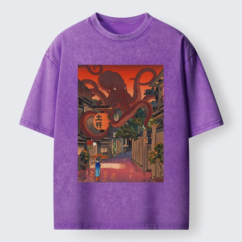Tokyo-Tiger Monsters Attack The Village Washed T-Shirt