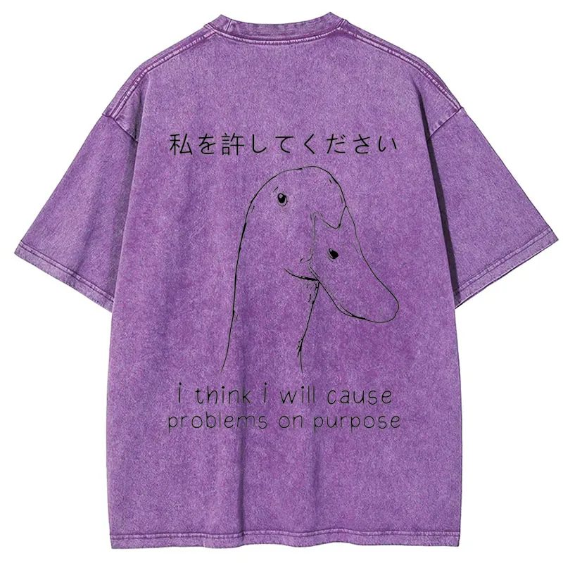 Tokyo-Tiger Stupid Goose Funny Back Washed T-Shirt
