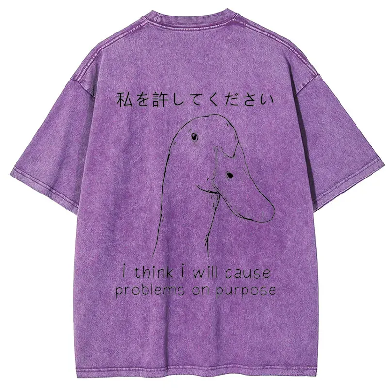 Tokyo-Tiger Stupid Goose Funny Back Washed T-Shirt