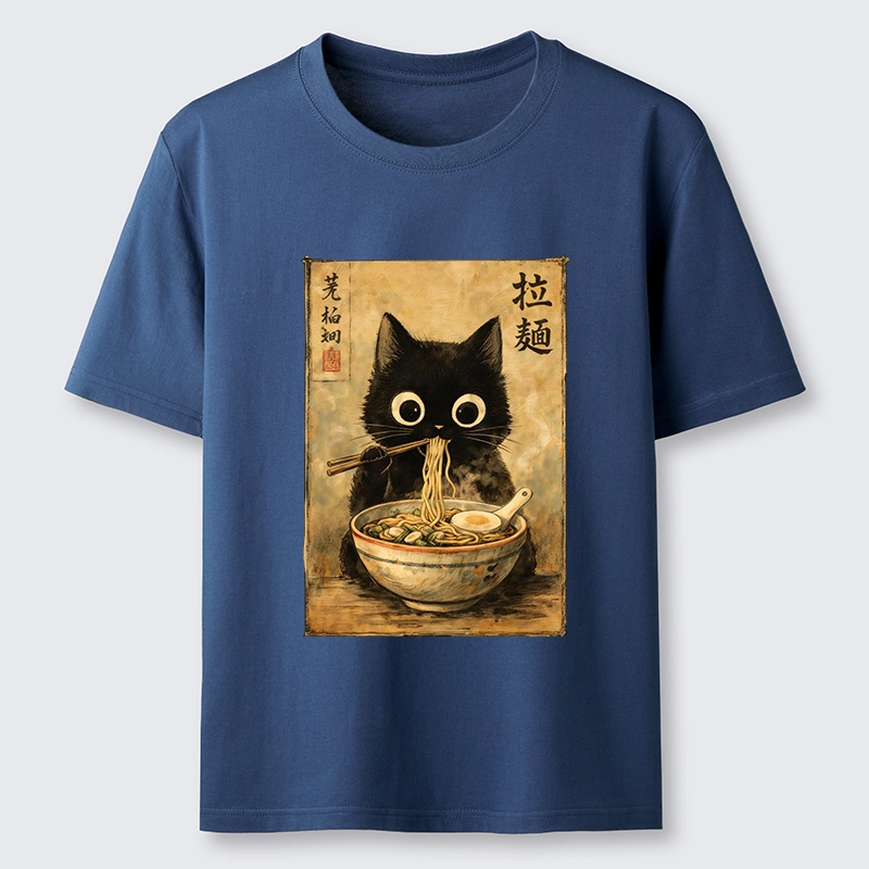 Tokyo-Tiger Cute Black Cat Eating Japanese Ramen Classic T-Shirt
