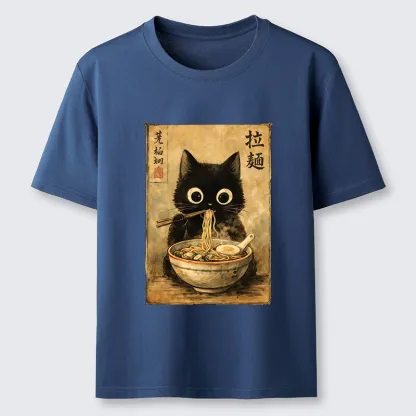 Tokyo-Tiger Cute Black Cat Eating Japanese Ramen Classic T-Shirt