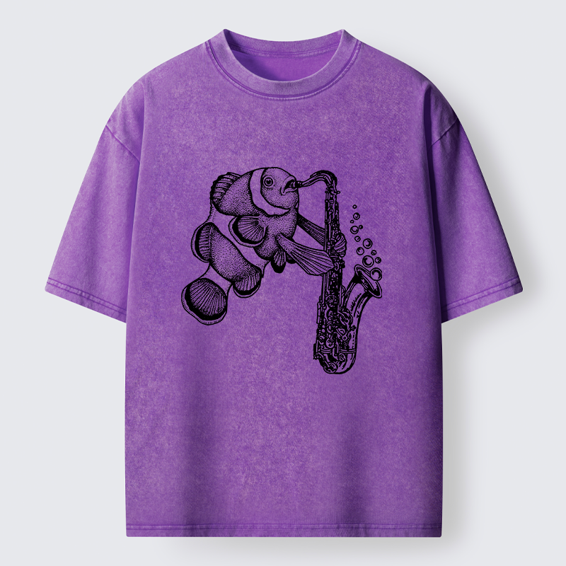 Tokyo-Tiger Clownfish Playing The Saxophone Washed T-Shirt