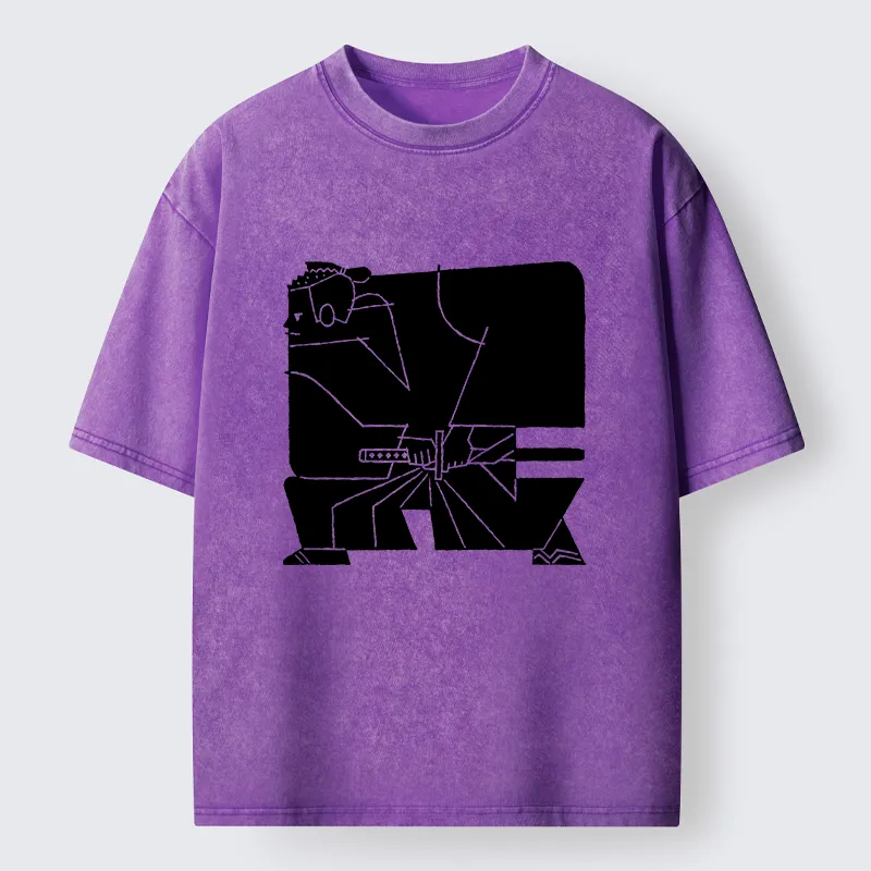 Tokyo-Tiger Pattern Design Samurai Washed T-Shirt