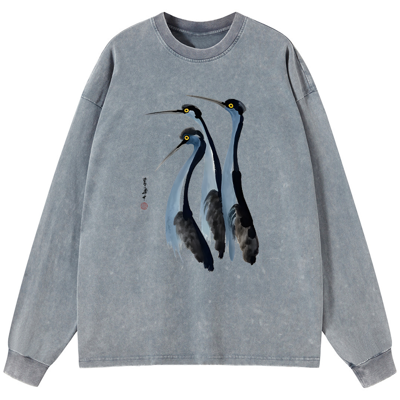 Tokyo-Tiger Blue Crane Washed Long Sleeve T-Shirt