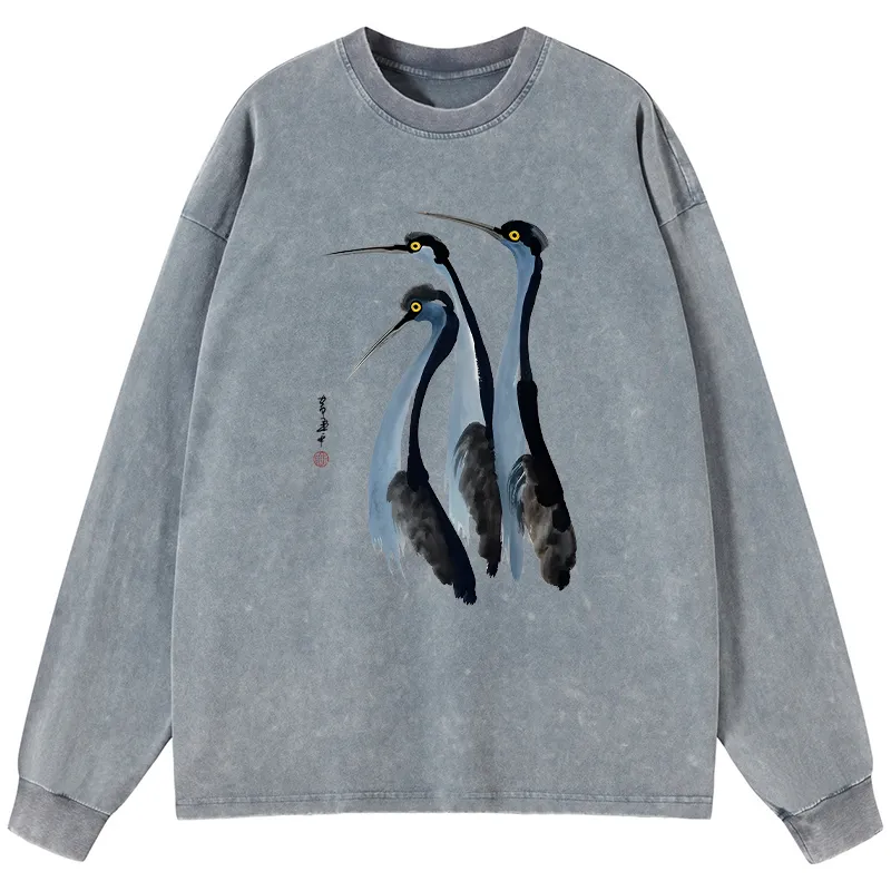 Tokyo-Tiger Blue Crane Washed Long Sleeve T-Shirt