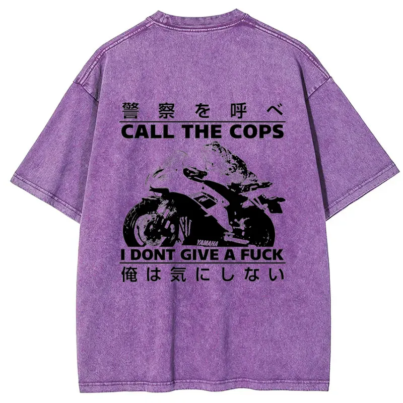 Tokyo-Tiger Funny Frog Riding A Motorcycle Back Washed T-Shirt