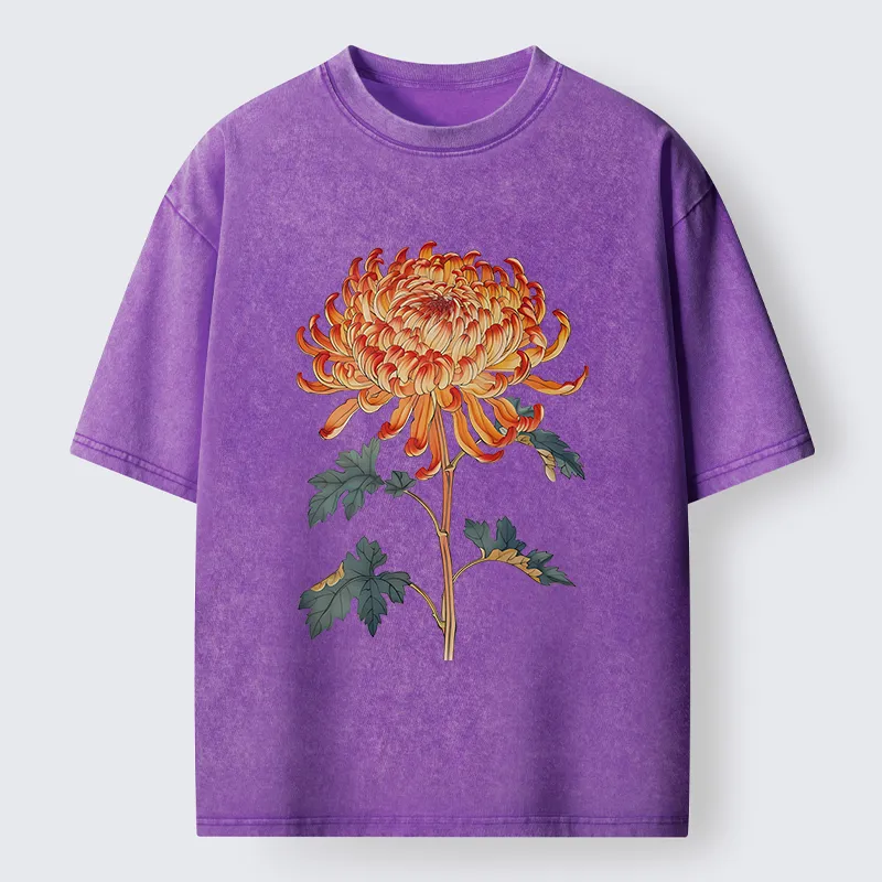 Tokyo-Tiger Japanese Chrysanthemum Washed T-Shirt