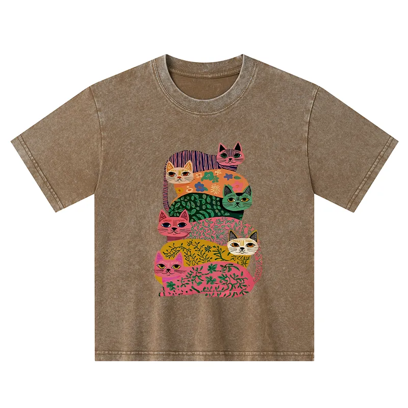 Tokyo-Tiger Colorful Cats Kids Washed T-Shirt