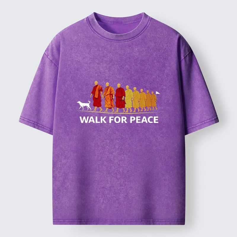 Tokyo-Tiger Walk For Peace Monks And Dog Washed T-Shirt