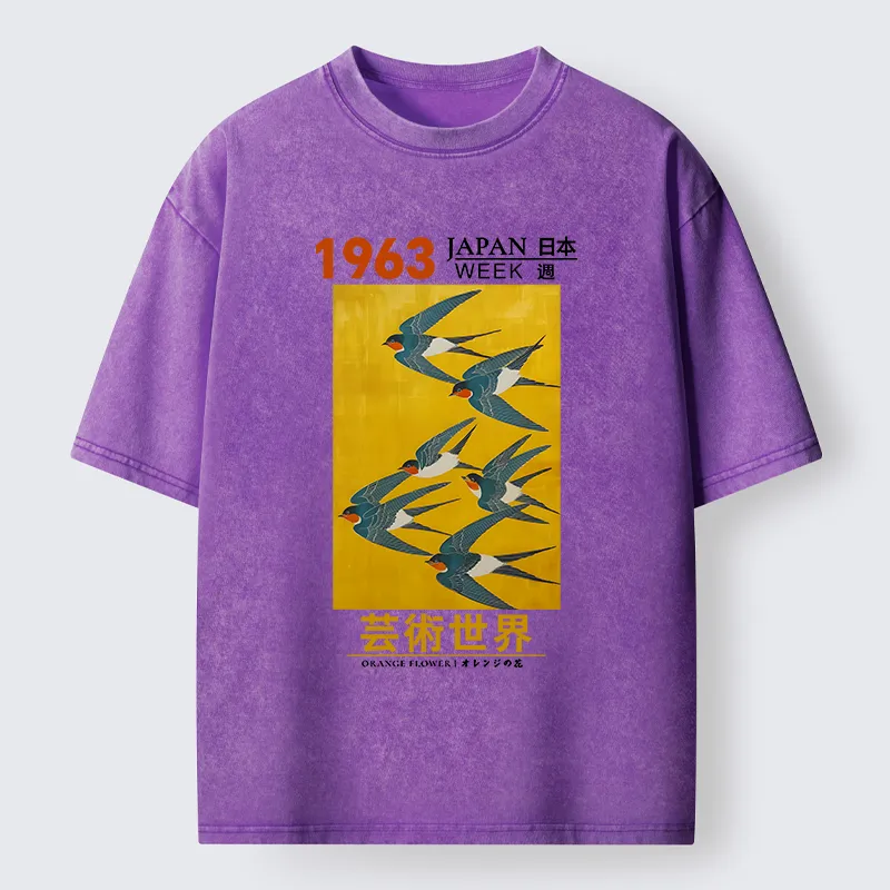 Tokyo-Tiger Swallow Poster Washed T-Shirt
