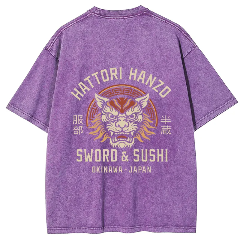 Tokyo-Tiger Hattori Lion Japanese Samurai Back Washed T-Shirt
