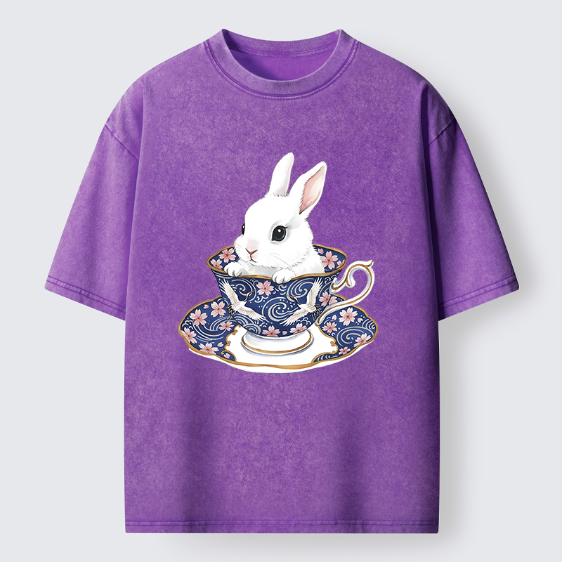 Tokyo-Tiger Cute Rabbit Tea Set Washed T-Shirt