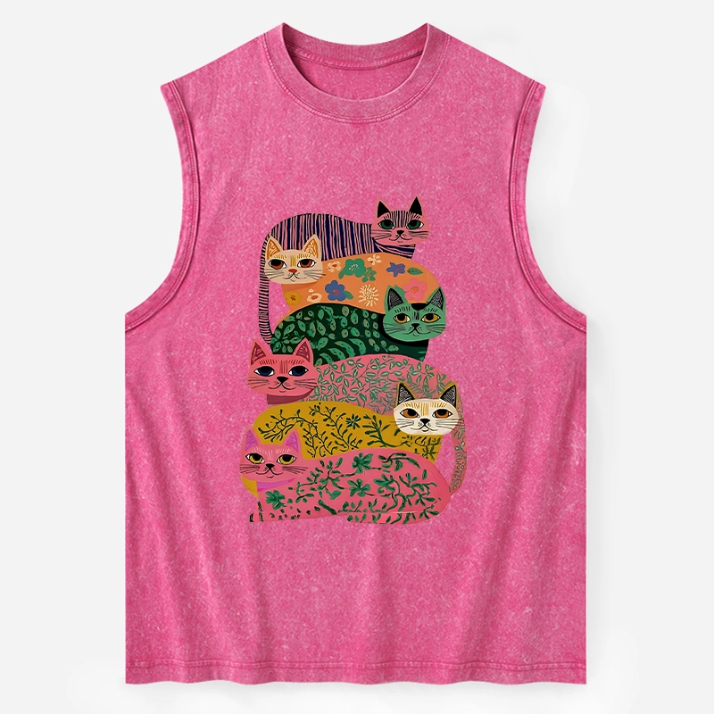 Tokyo-Tiger Colorful Cats Washed Tank