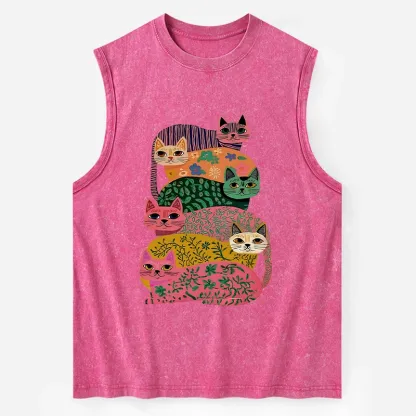 Tokyo-Tiger Colorful Cats Washed Tank