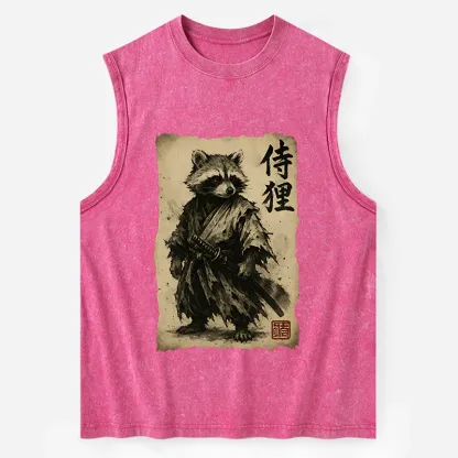 Tokyo-Tiger Retro Raccoon Samurai Washed Tank