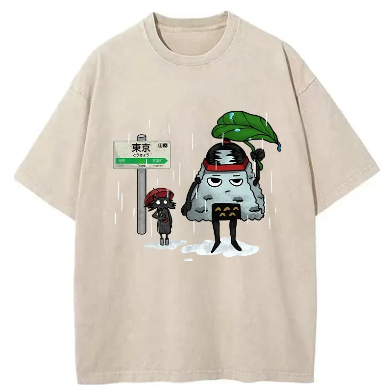 Tokyo-Tiger Onigiri On Lotus Leaf Washed T-Shirt