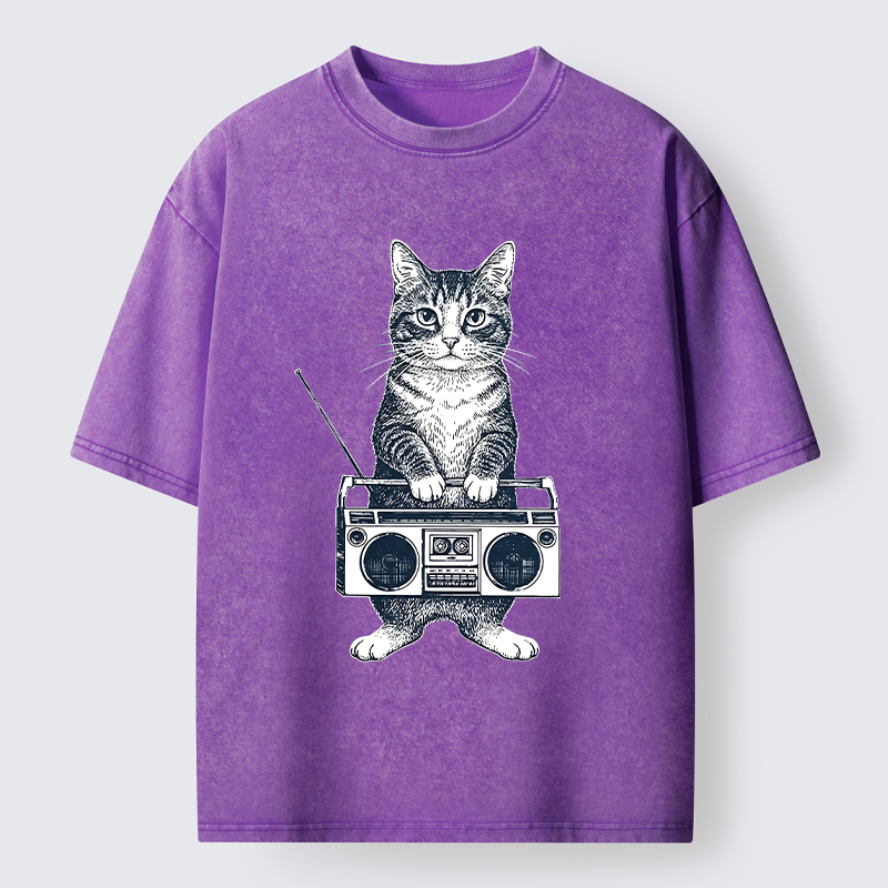 Tokyo-Tiger Cat Carried The Radio Washed T-Shirt