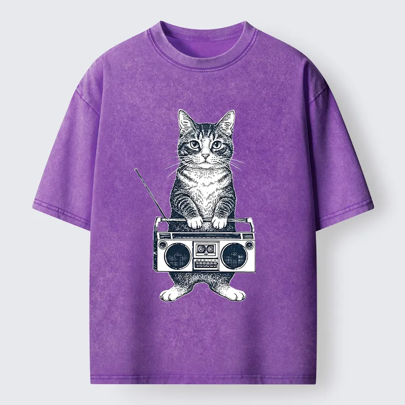 Tokyo-Tiger Cat Carried The Radio Washed T-Shirt