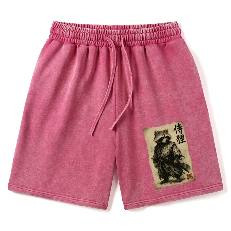 Tokyo-Tiger Retro Raccoon Samurai Washed Shorts Sale