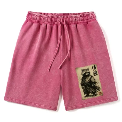 Tokyo-Tiger Retro Raccoon Samurai Washed Shorts