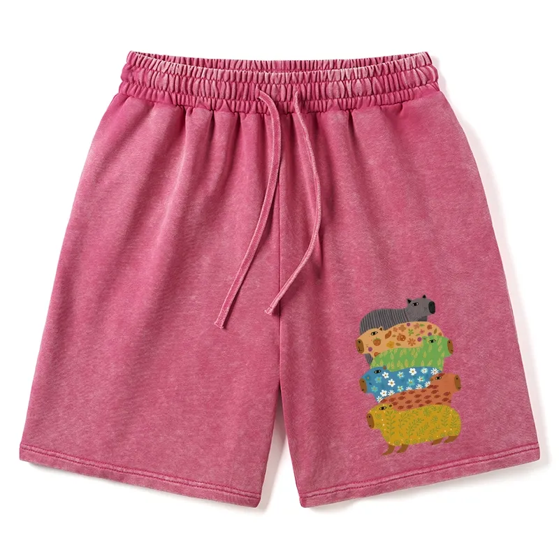 Tokyo-Tiger Colorful Capybaras Washed Shorts Sale