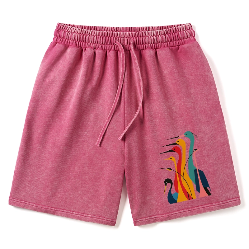 Tokyo-Tiger Various Types Of Cranes Washed Shorts