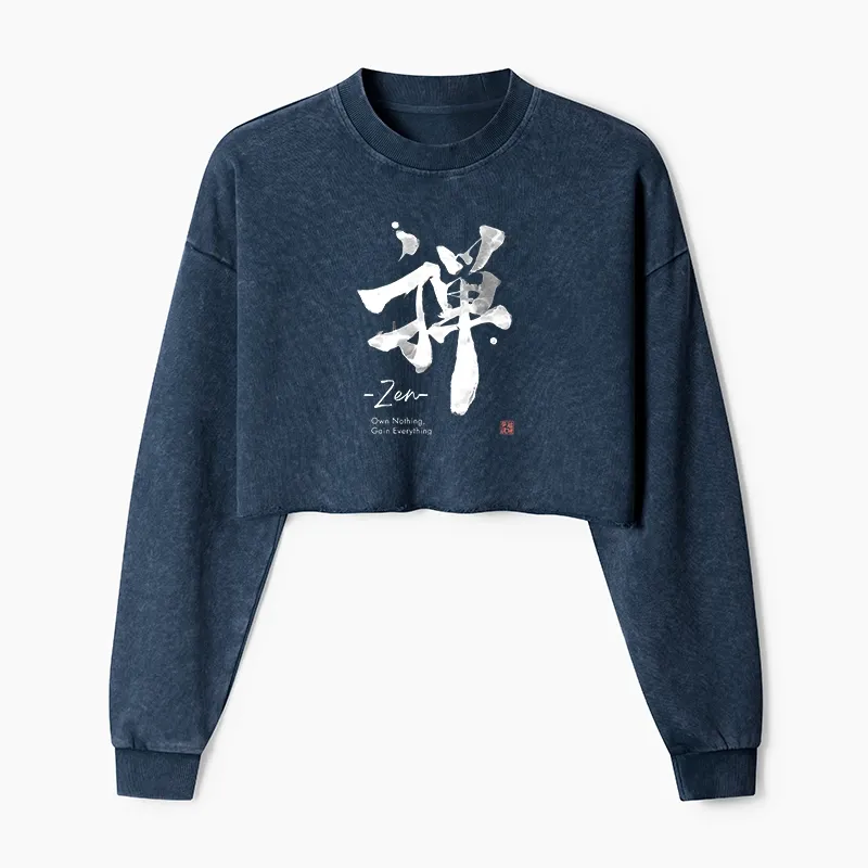 Tokyo-Tiger Zen Texts Washed Crop Sweatshirt