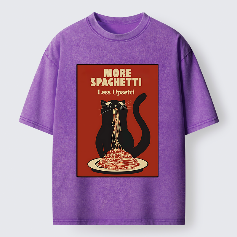 Tokyo-Tiger Black Cat Eating Spaghetti Poster Washed T-Shirt