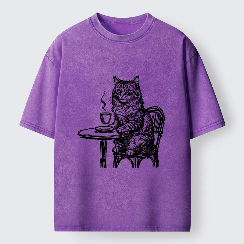 Tokyo-Tiger Elegant Long-haired Cat Washed T-Shirt