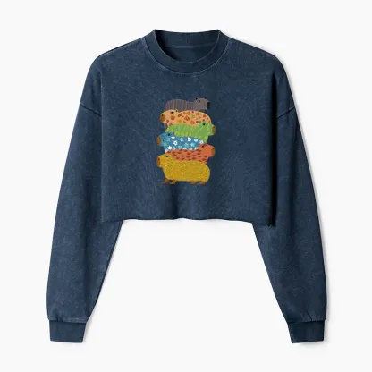 Tokyo-Tiger Colorful Capybaras Washed Crop Sweatshirt