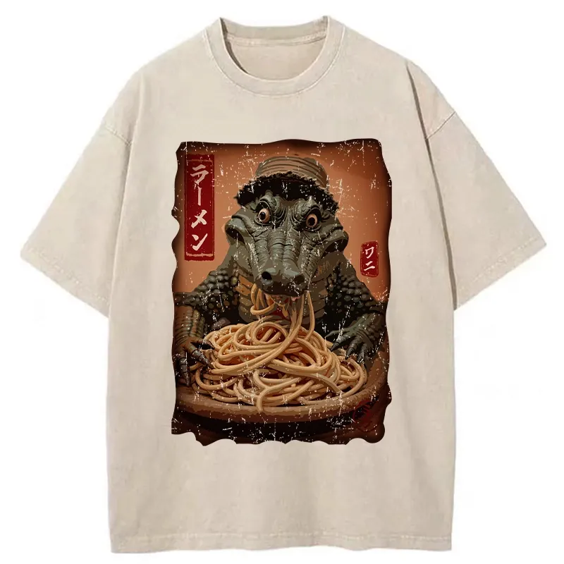 Tokyo-Tiger Ramen Lover Crocodile Washed T-Shirt