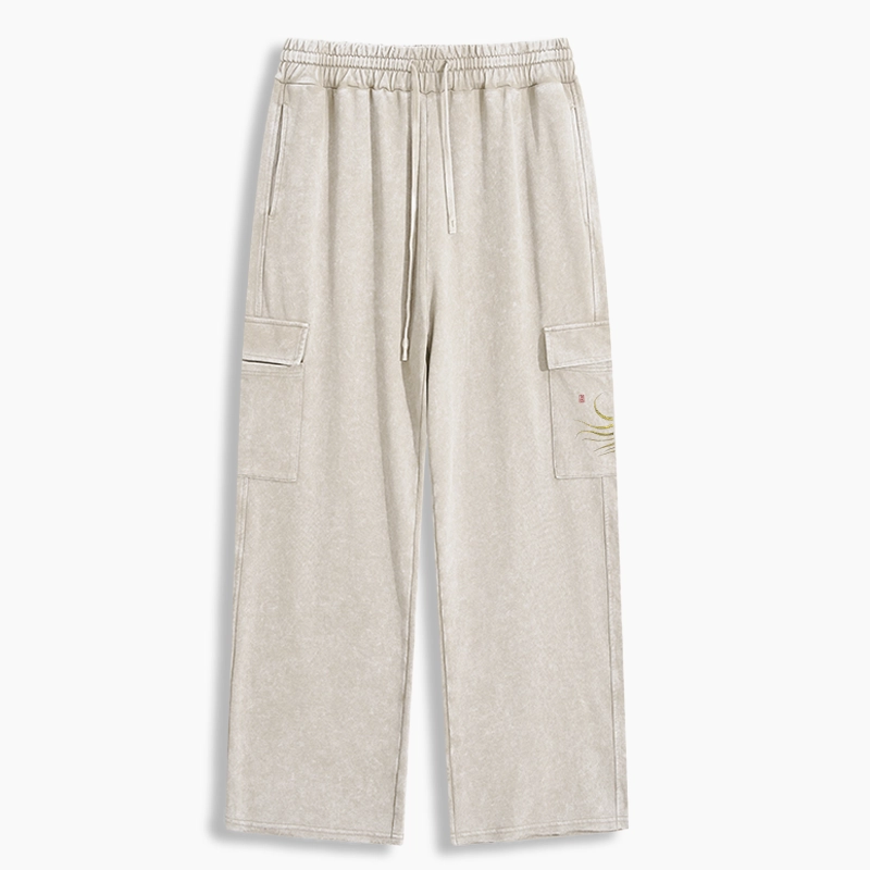 Tokyo-Tiger Retro Octopus Japanese Washed Utility Sweatpants