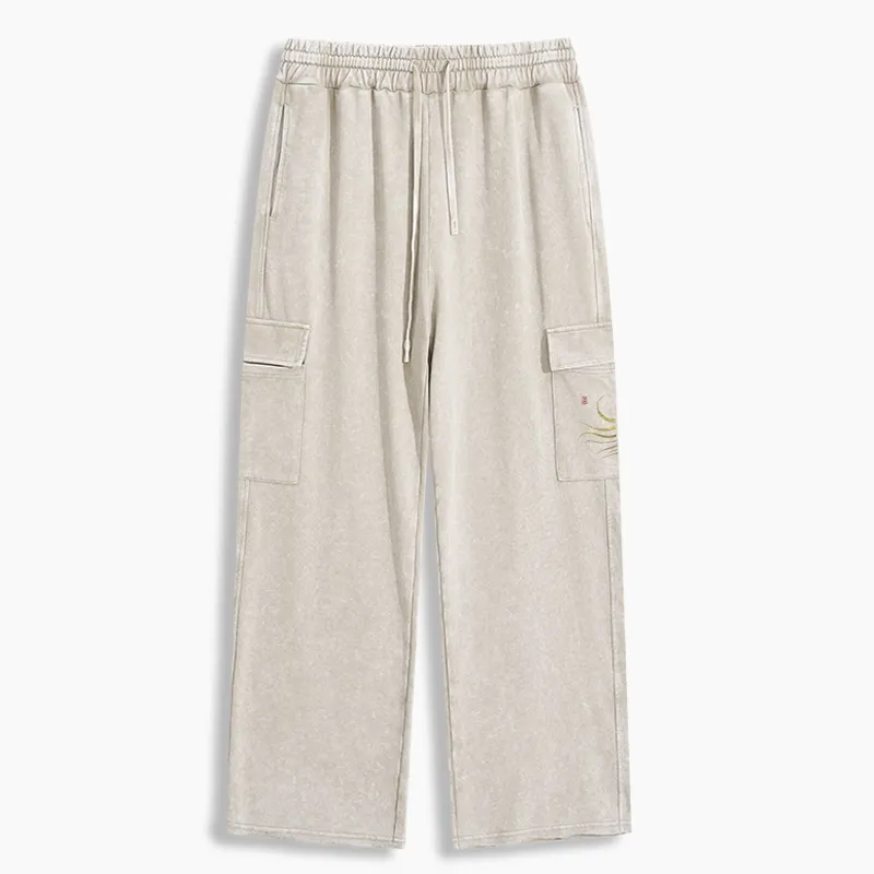 Tokyo-Tiger Retro Octopus Japanese Washed Utility Sweatpants