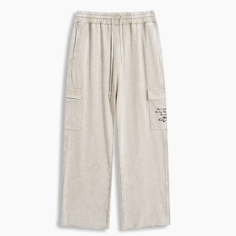 Tokyo-Tiger Man Eat Fish Meme Washed Utility Sweatpants
