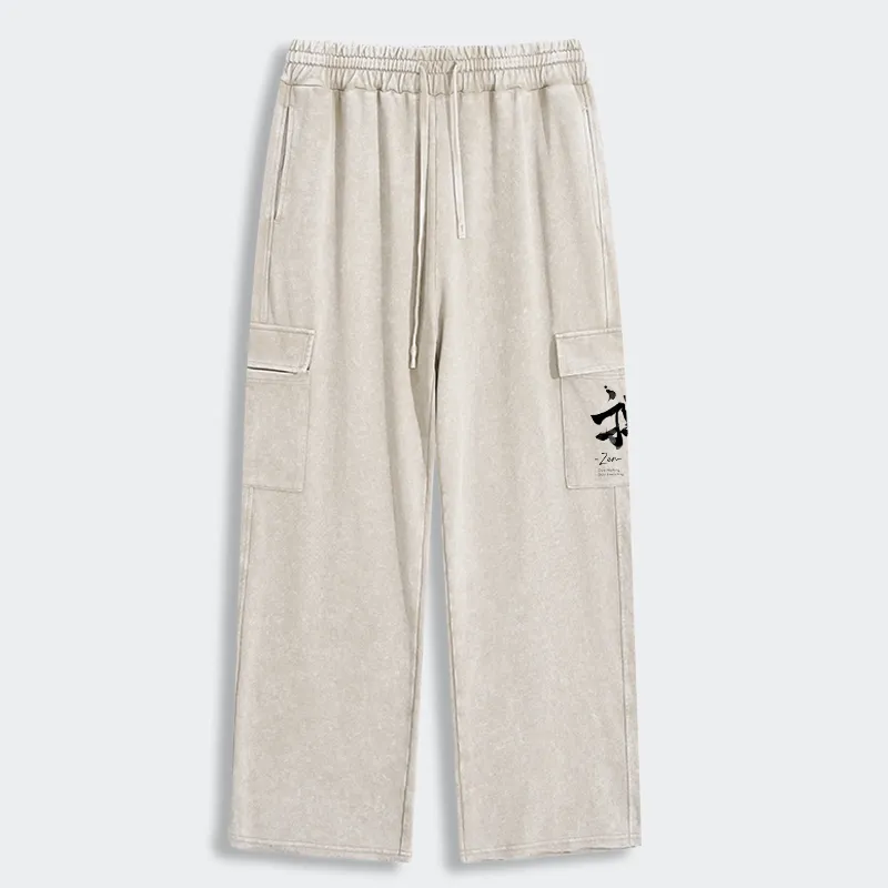 Tokyo-Tiger Zen Texts Washed Utility Sweatpants