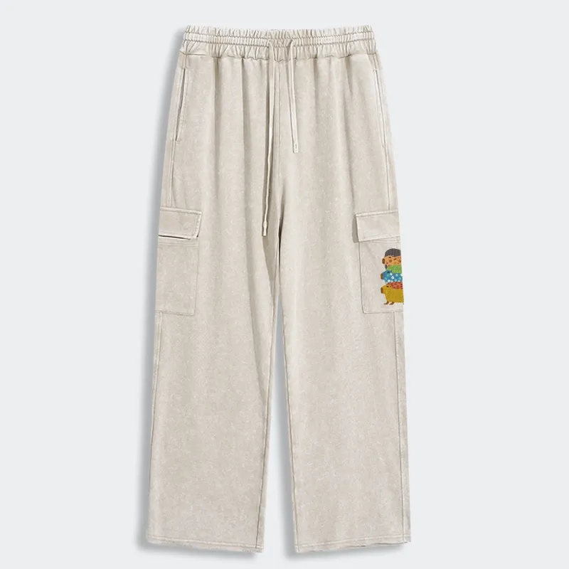 Tokyo-Tiger Colorful Capybaras Washed Utility Sweatpants