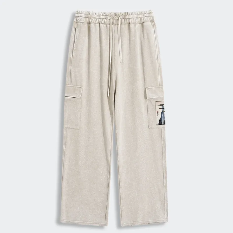Tokyo-Tiger Retro Sandhill Crane Washed Utility Sweatpants