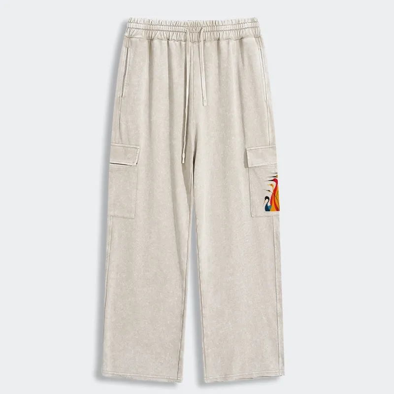 Tokyo-Tiger Various Types Of Cranes Washed Utility Sweatpants