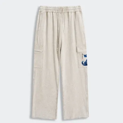 Tokyo-Tiger Retro Zen Cat: Living the Present Washed Utility Sweatpants