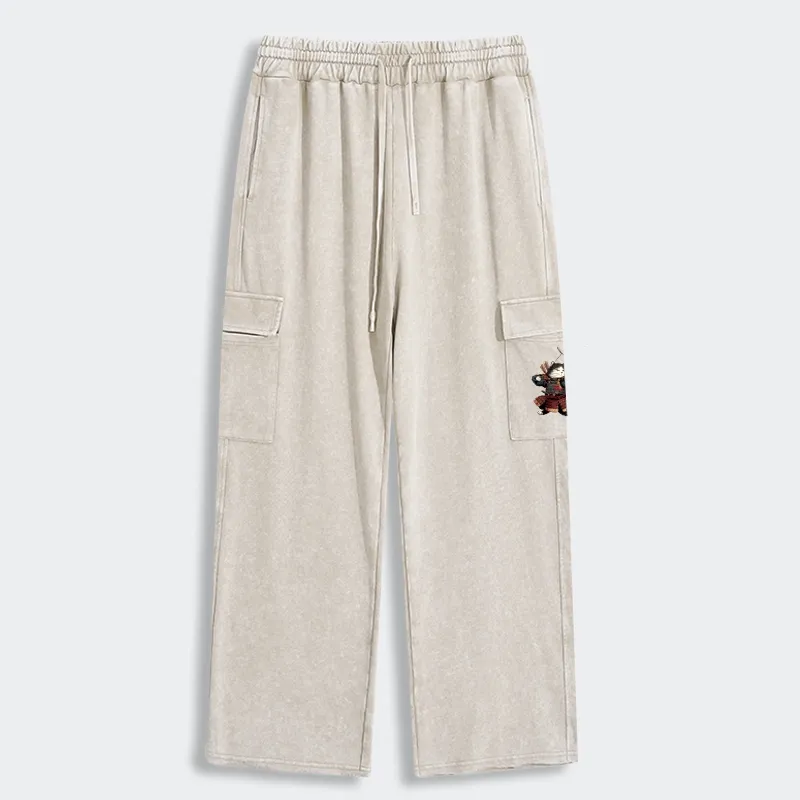 Tokyo-Tiger Kyudo Samurai Cat Washed Utility Sweatpants