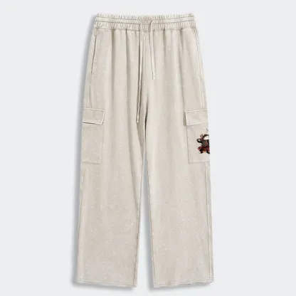 Tokyo-Tiger Kyudo Samurai Cat Washed Utility Sweatpants