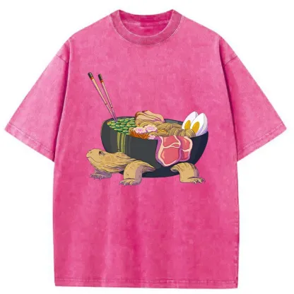 Tokyo-Tiger Turtle Ramen Funny Washed T-Shirt