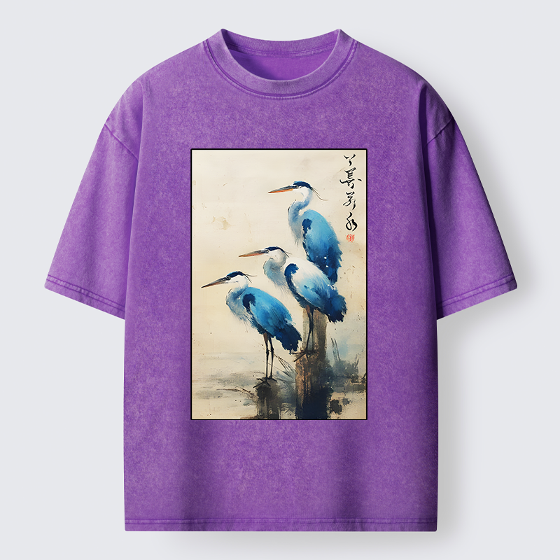 Tokyo-Tiger Great Blue Heron Japan Washed T-Shirt