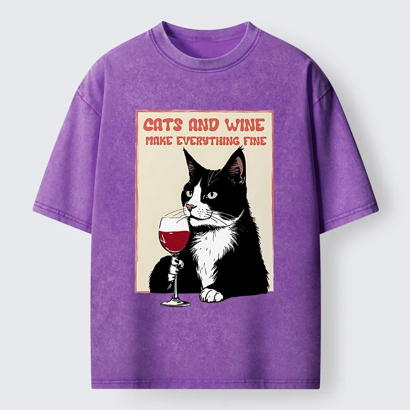 Tokyo-Tiger Tuxedo Cat Drinking Funny Washed T-Shirt